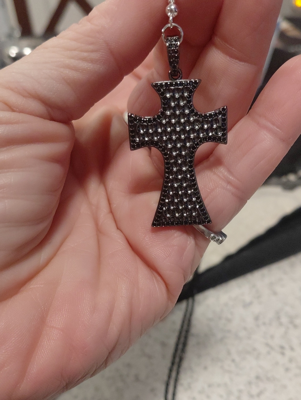 Black Pave Cross Necklace and Earrings Set - Picture 3 of 3